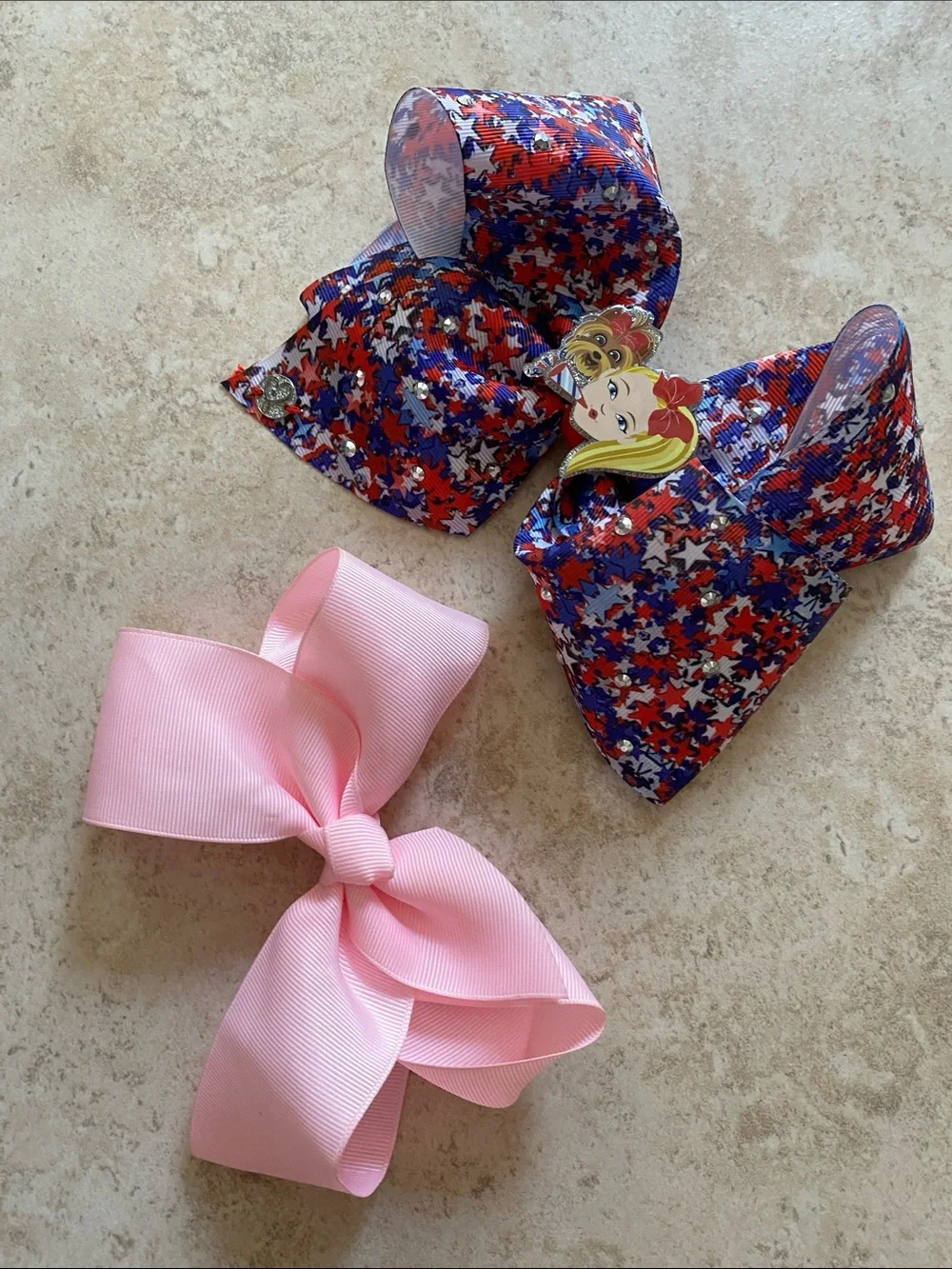 Bundle of 2 Large Red, White Blue Stars Girl Hairbow, and a Pretty Pink Bow